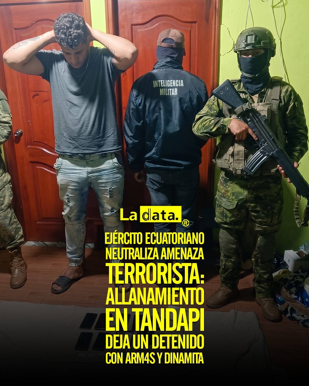 Ejército Ecuatoriano neutraliza amenaza terrorista: Allanamiento en Tandapi deja un detenido con arm4s y dinamita.