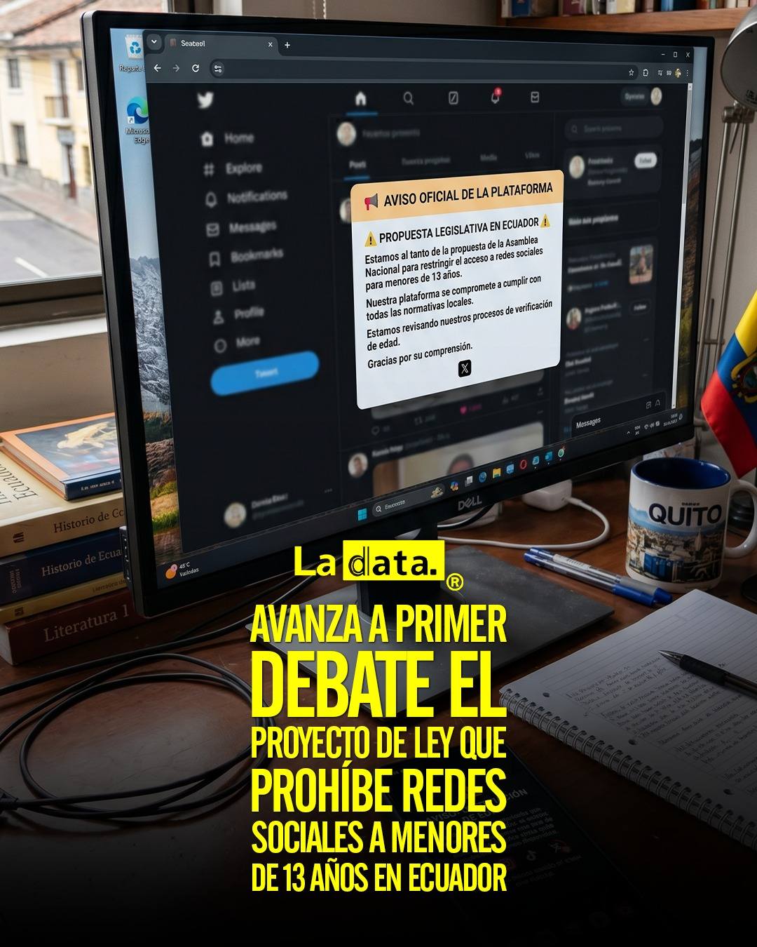 Avanza a primer debate el proyecto de ley que prohíbe redes sociales a menores de 13 años en Ecuador.