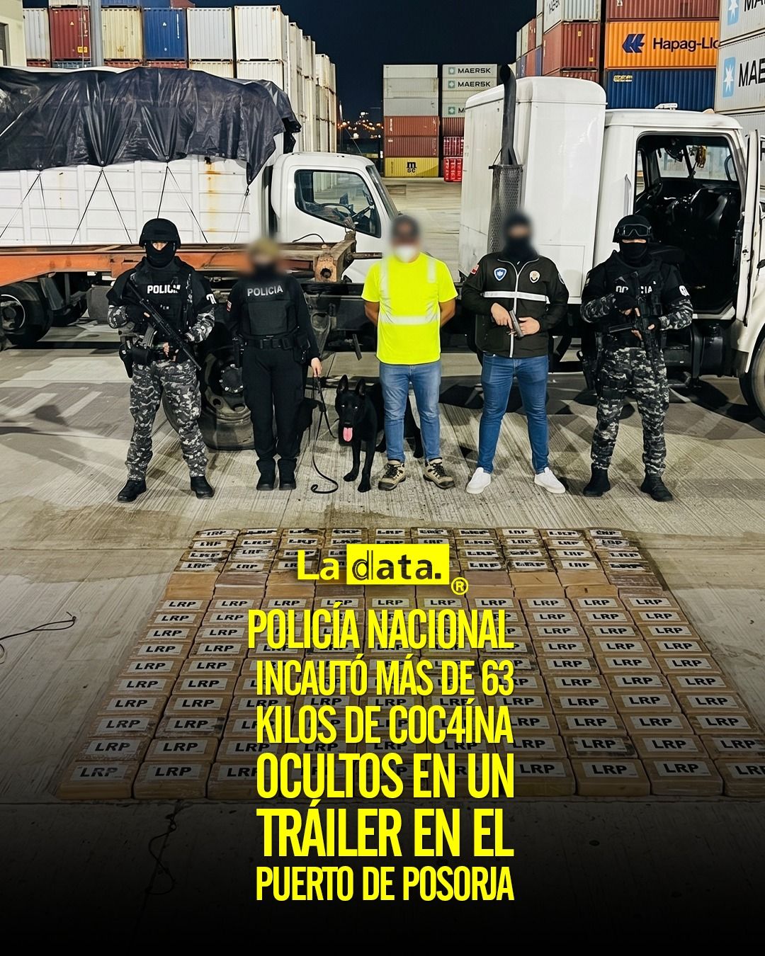 Policía Nacional incautó más de 63 kilos de coc4ína ocultos en un tráiler en el Puerto de Posorja.