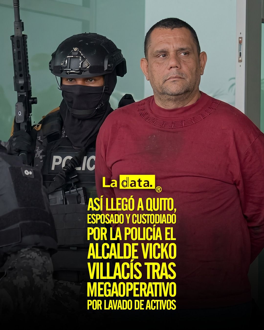 Así llegó a Quito, esposado y custodiado por la Policía el alcalde Vicko Villacís tras megaoperativo por lavado de activos.