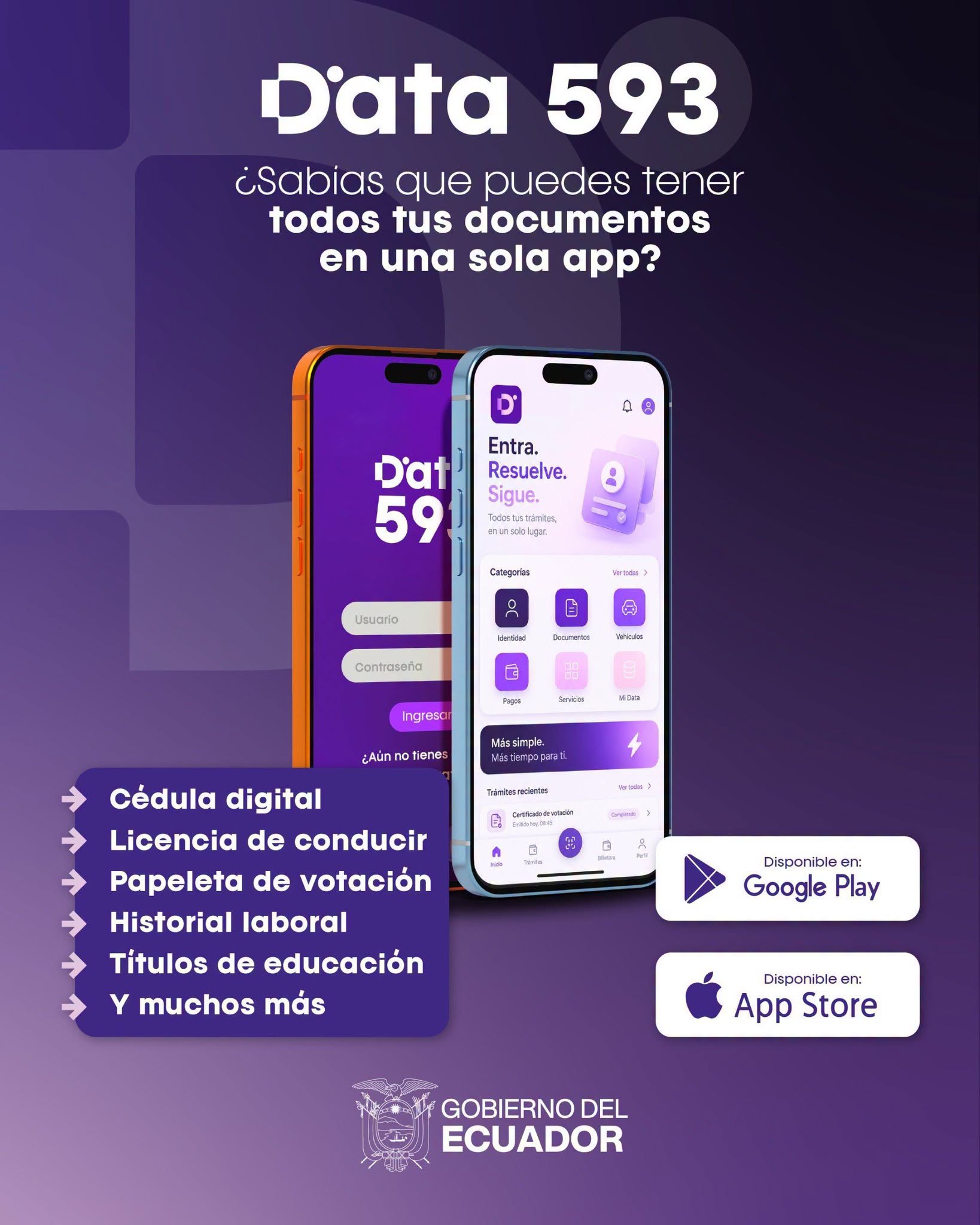 Con la plataforma digital DATA593 los ecuatorianos accederán de forma fácil, rápida y segura a todos sus documentos en un sol